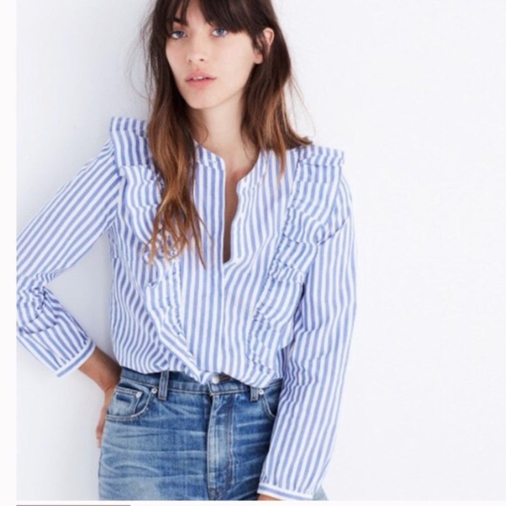 Madewell Stripped Ruffle Button Down